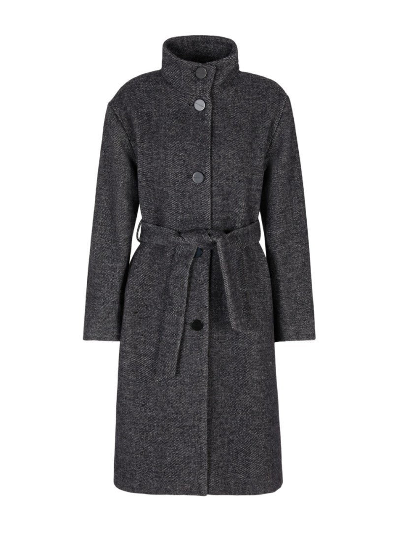 Armani Exchange Belted Wool Blend Jacket With High Collar