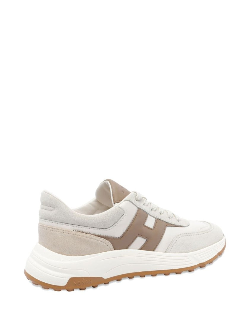 Hogan Beige Leather Sneakers With Textured Upper And Sporty Silhouette