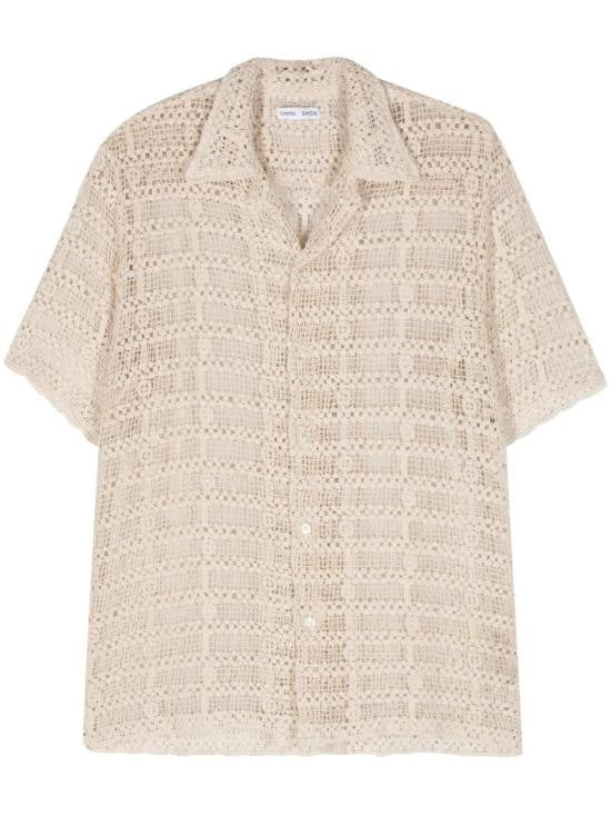 Cmmn Swdn Textured Open-Knit Short-Sleeved Shirt With Classic Collar