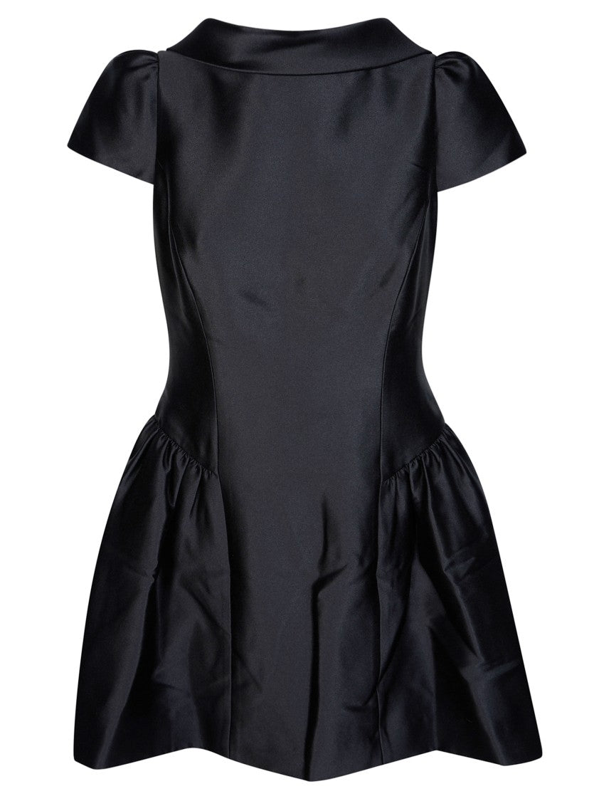 Self-Portrait Black Glossy Taffeta Collared Mini Dress