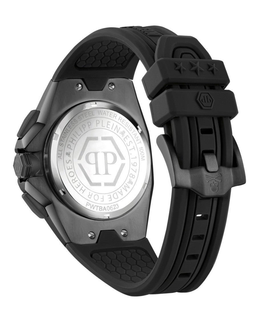 Philipp Plein Octagonal Case Chronograph Watch With Black Guilloche Dial