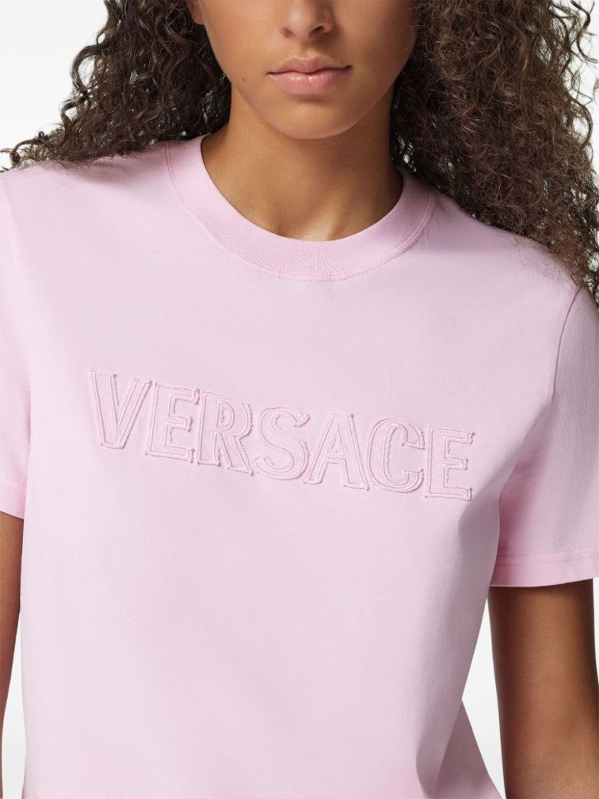 Versace `` Fringed Logo Embroidery T-Shirt