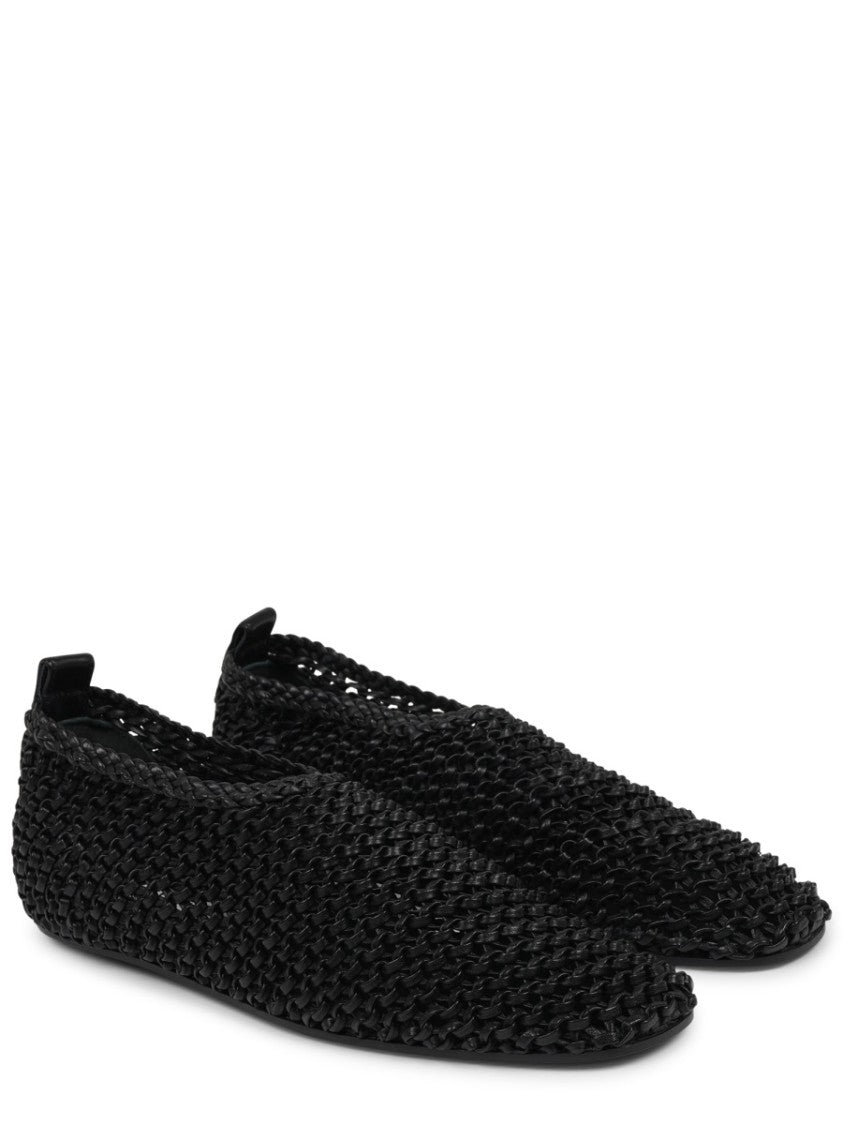 Totême Woven Black Leather Ballerina Flats With Artisanal Detailing