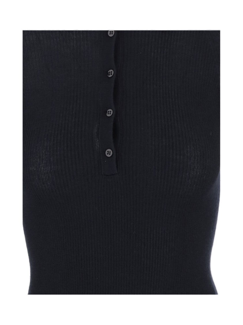Sa Su Phi Dark Navy Ribbed Cashmere-Silk Polo Shirt