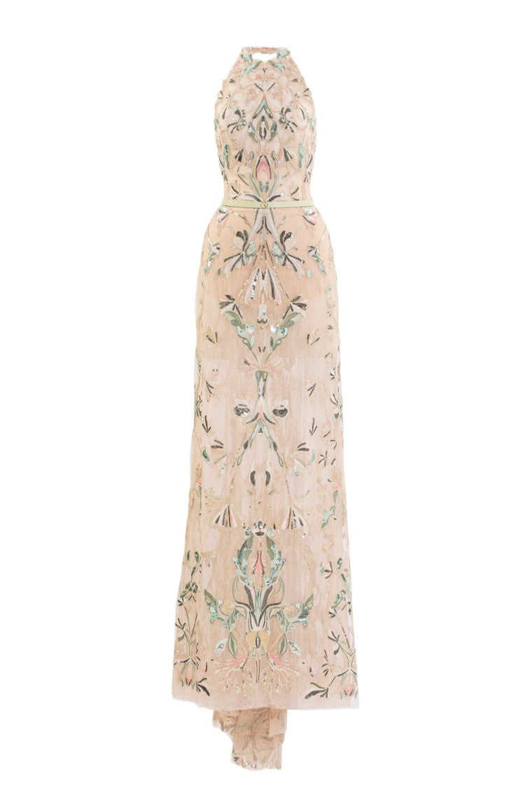 Saiid Kobeisy Halter-Neck Lace Dress With Intricate Dandelion Embroidery