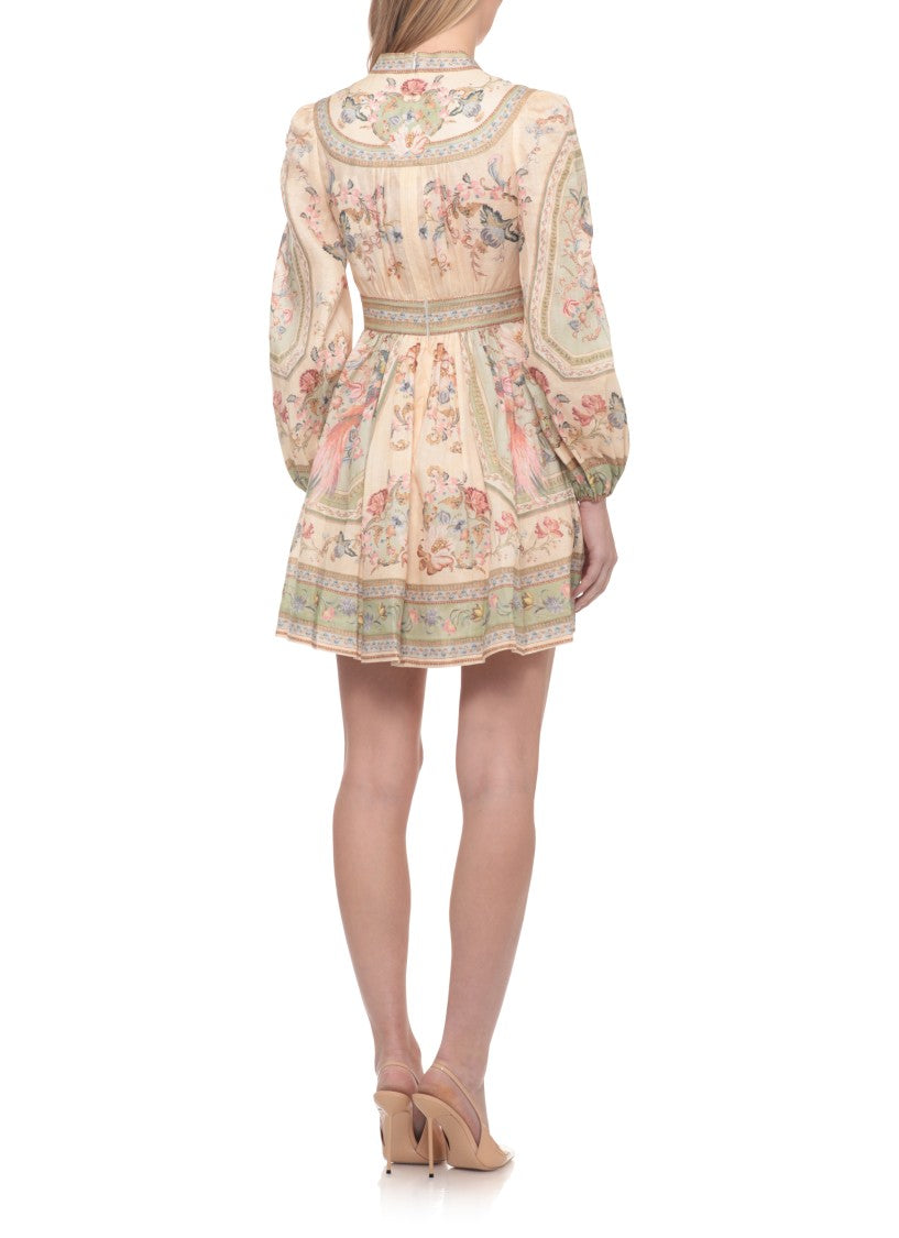 Zimmermann Rosalight Plunge Mini Dress With Intricate Floral Pattern