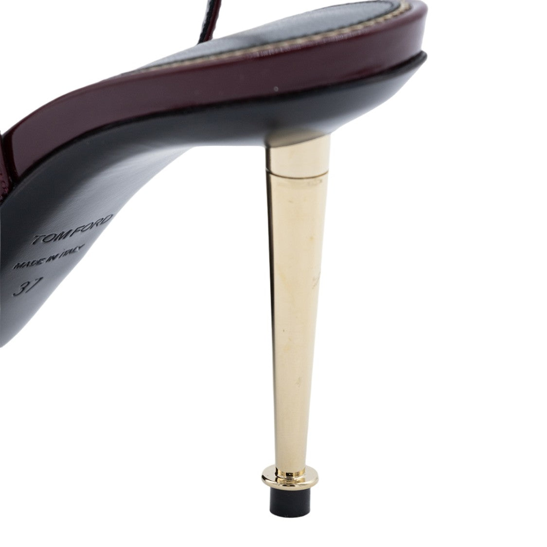 Tom Ford Glossy Dark Burgundy Sandals With Gold-Tone Buckle