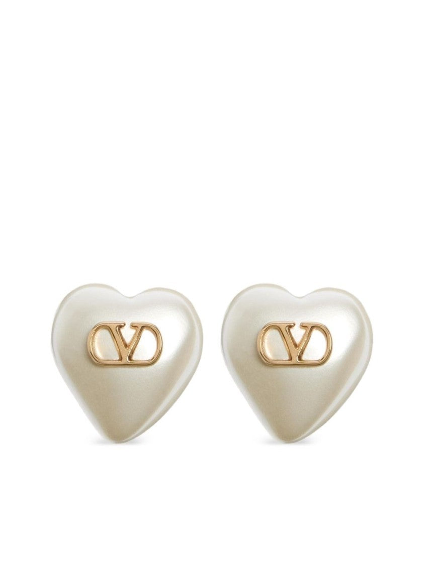 Valentino Garavani Heart-Shaped Stud Earrings With Metallic Logo Emblem