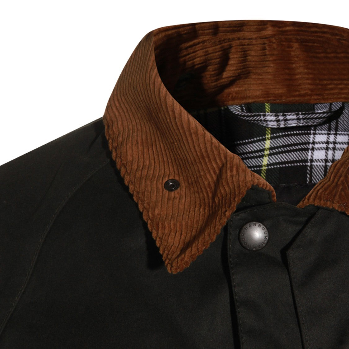 Barbour Dark Waxed Coat With Corduroy Collar