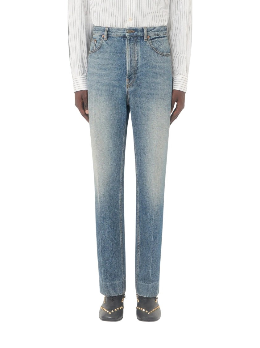 Valentino Washed Blue Cotton Five-Pocket Jeans
