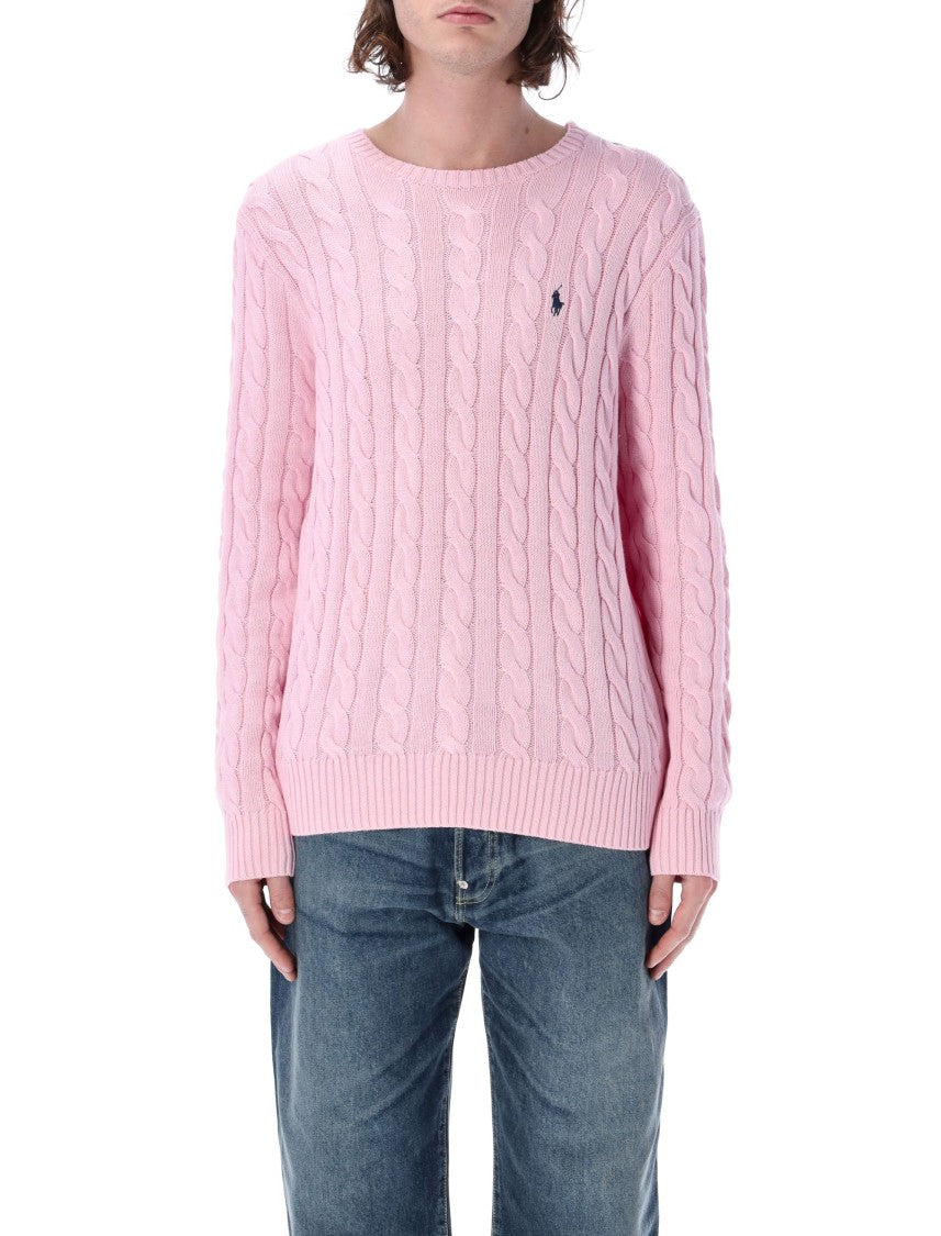Polo Ralph Lauren Caramel Pink Cable Knit Sweater With Ribbed Crew Neck
