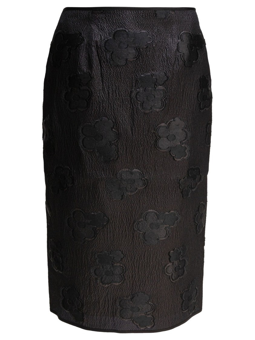 Cecilie Bahnsen Black Textured Skirt With Floral Embossing