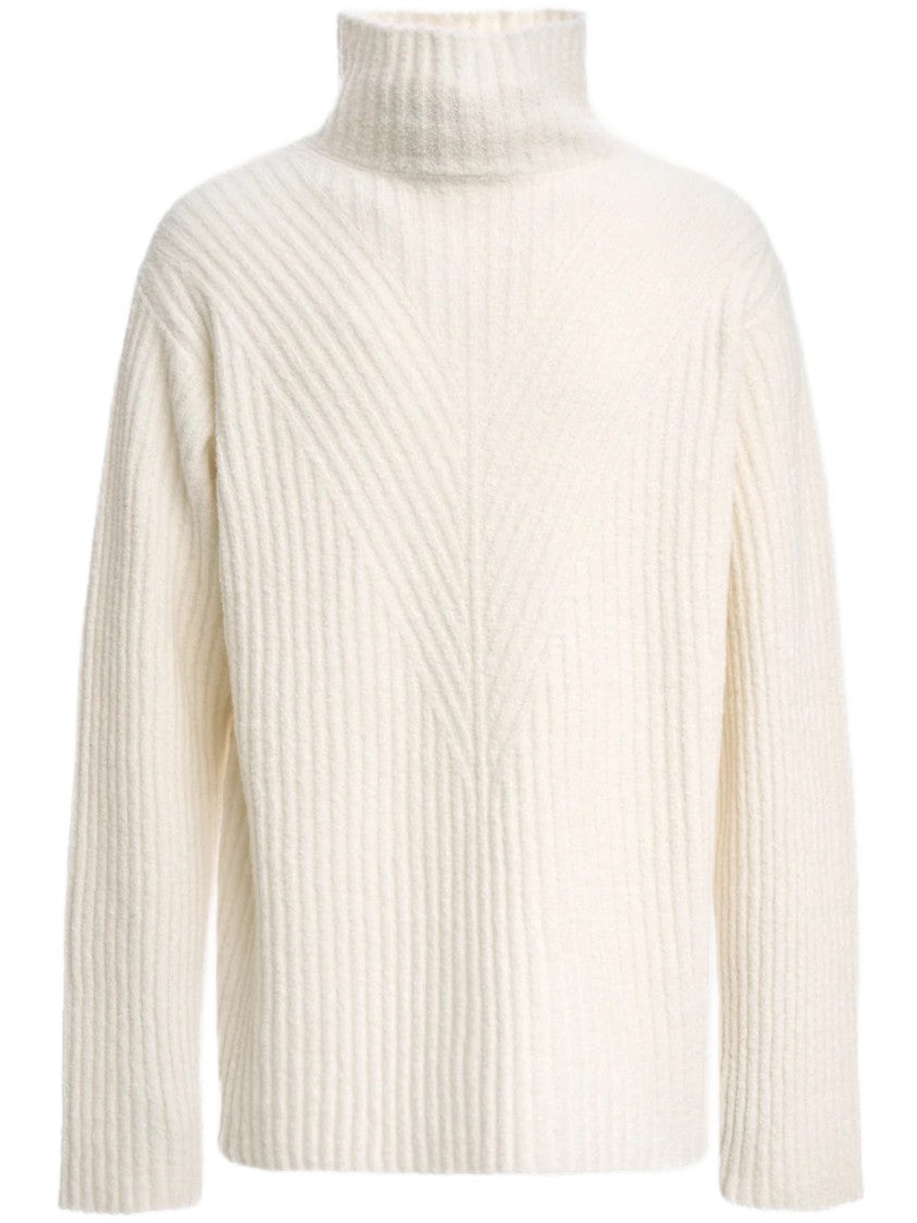 Malo Ribbed Knit Sweater With High Turtleneck And Chevron Pattern