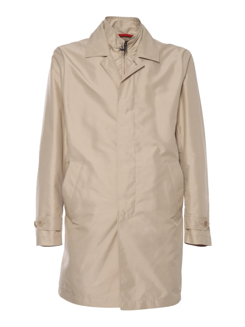 Fay Luxe Beige Long Coat With Dual Collar