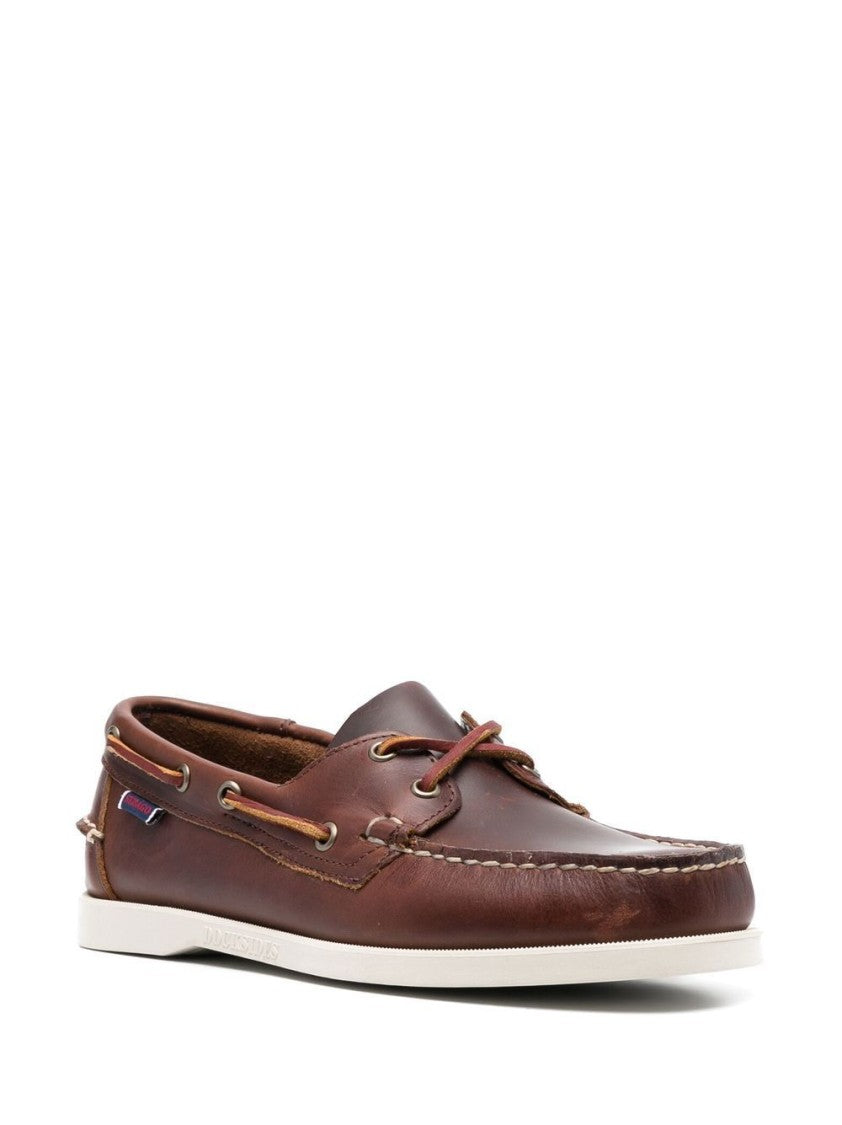 Sebago Brown Lace-Up Leather Boat Shoes