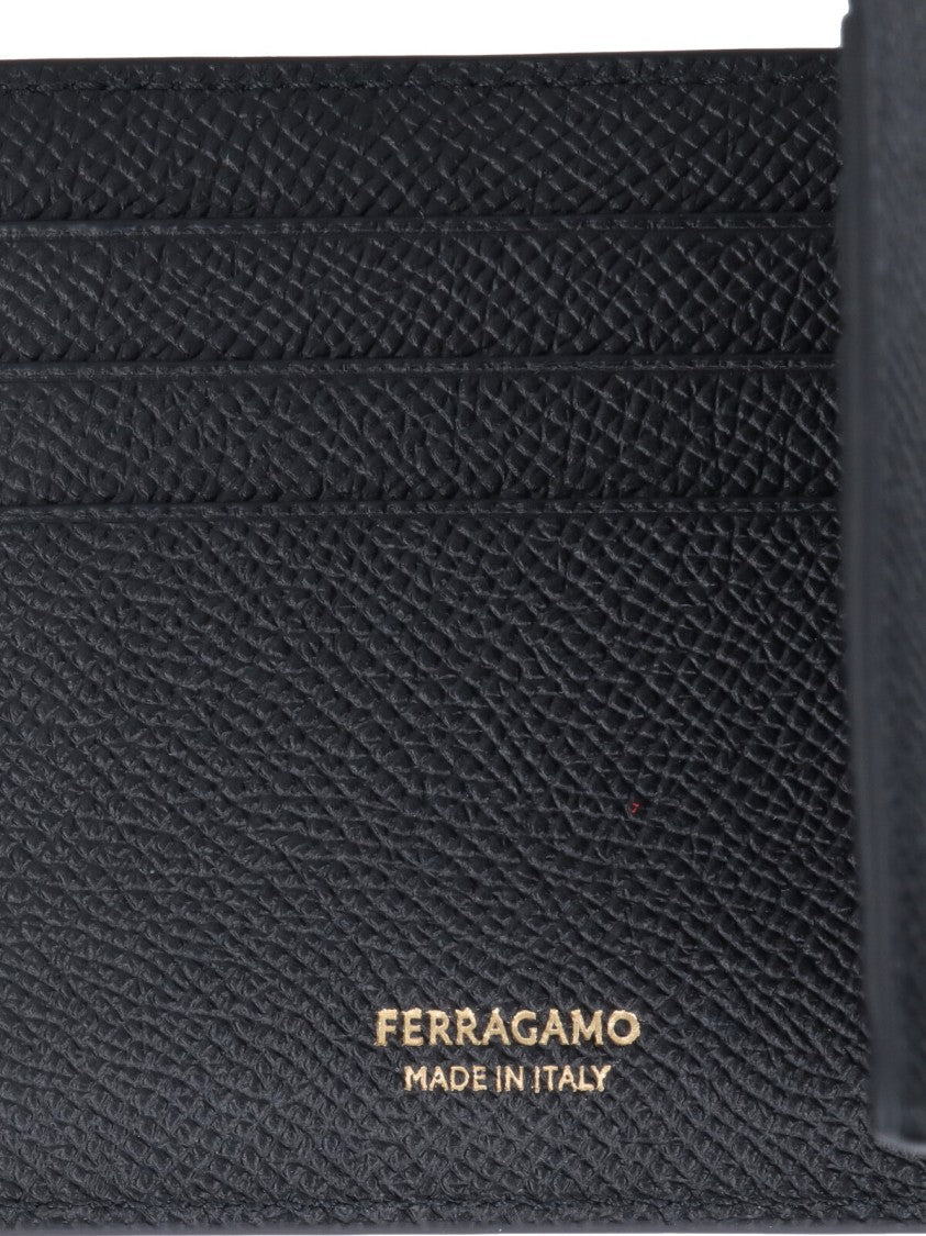 Ferragamo Textured Calf Leather Wallet Clip