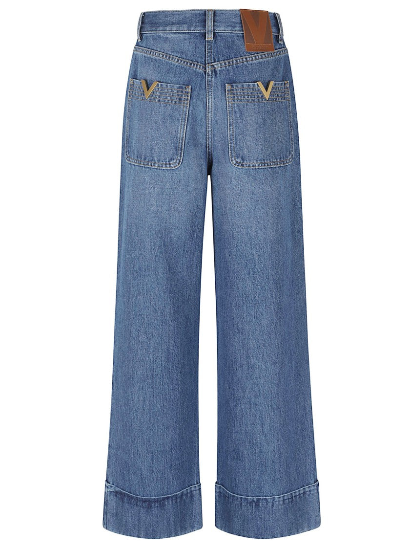 Valentino Garavani High-Waisted Wide-Leg Denim Pants