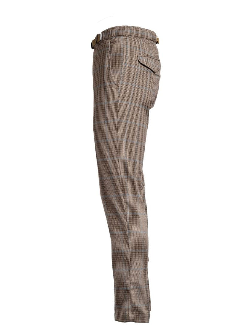 White Sand Checkered Brown Trousers With Tailored Fit
