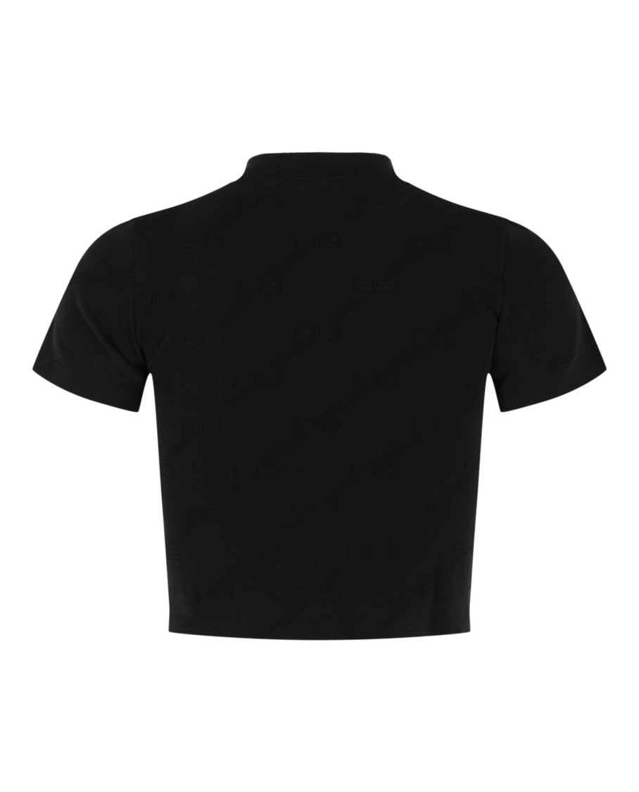 Balenciaga Mock-Neck Fitted Cropped Top With Diagonal Pattern
