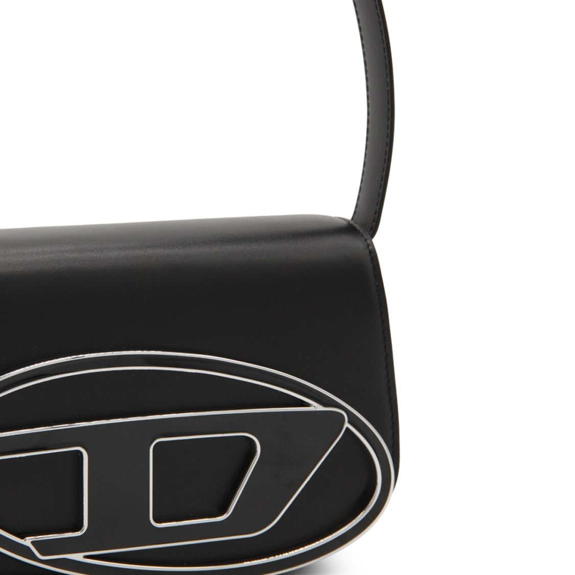 Diesel 1Dr Black Leather Shoulder Bag With Oval Logo Plaque