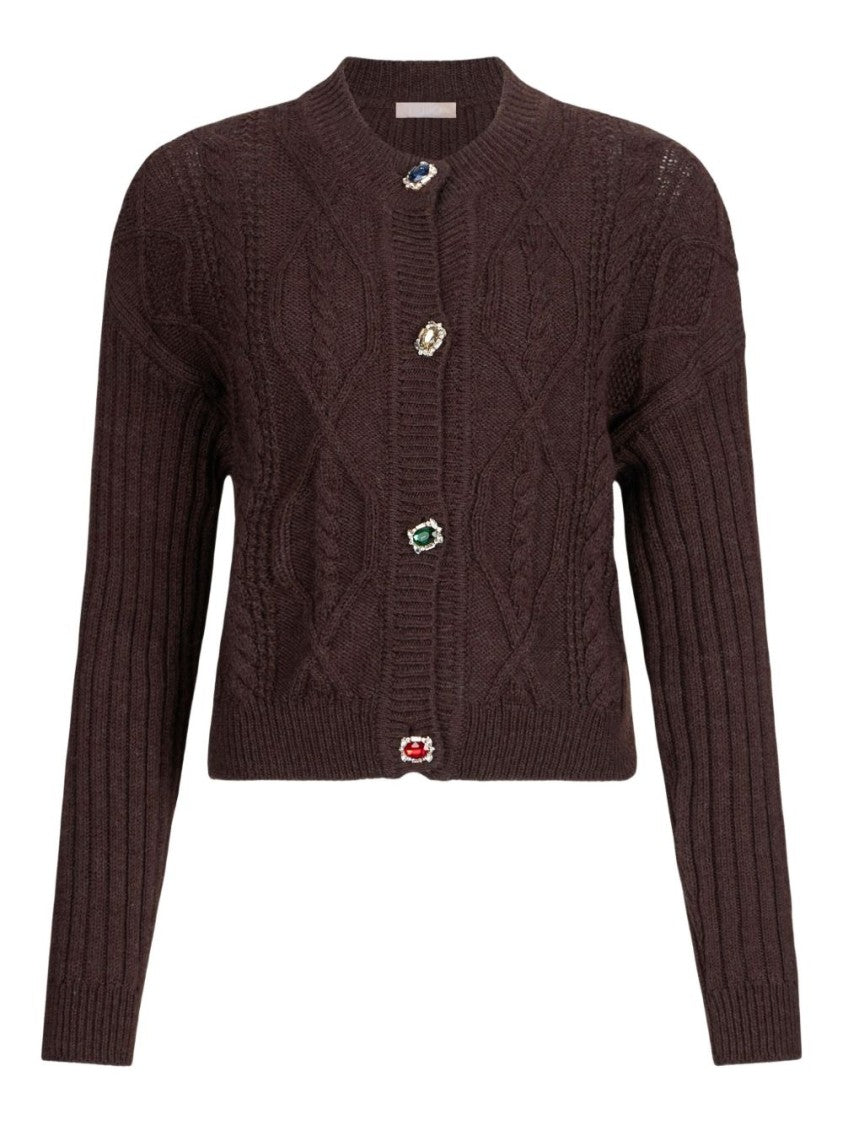 Liu Jo Cropped Brown Sweater With Cable Knit Design