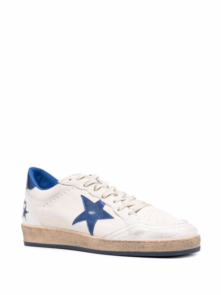 Golden Goose Worn-In White Blue Accents Leather Sneakers