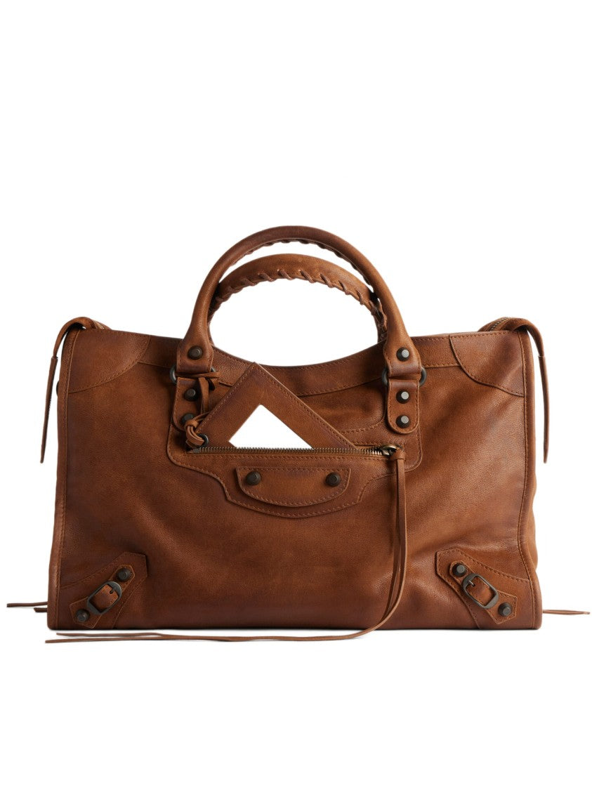 Balenciaga Rectangular Brown Leather Le City Bag With Braided Handles