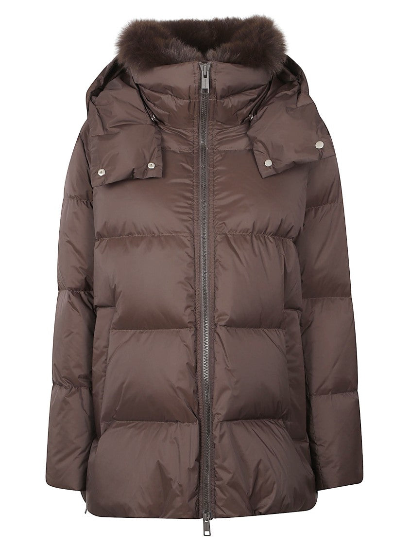 Yves Salomon Puffer Coat With Detachable Fur-Trim Hood And Boxy Silhouette