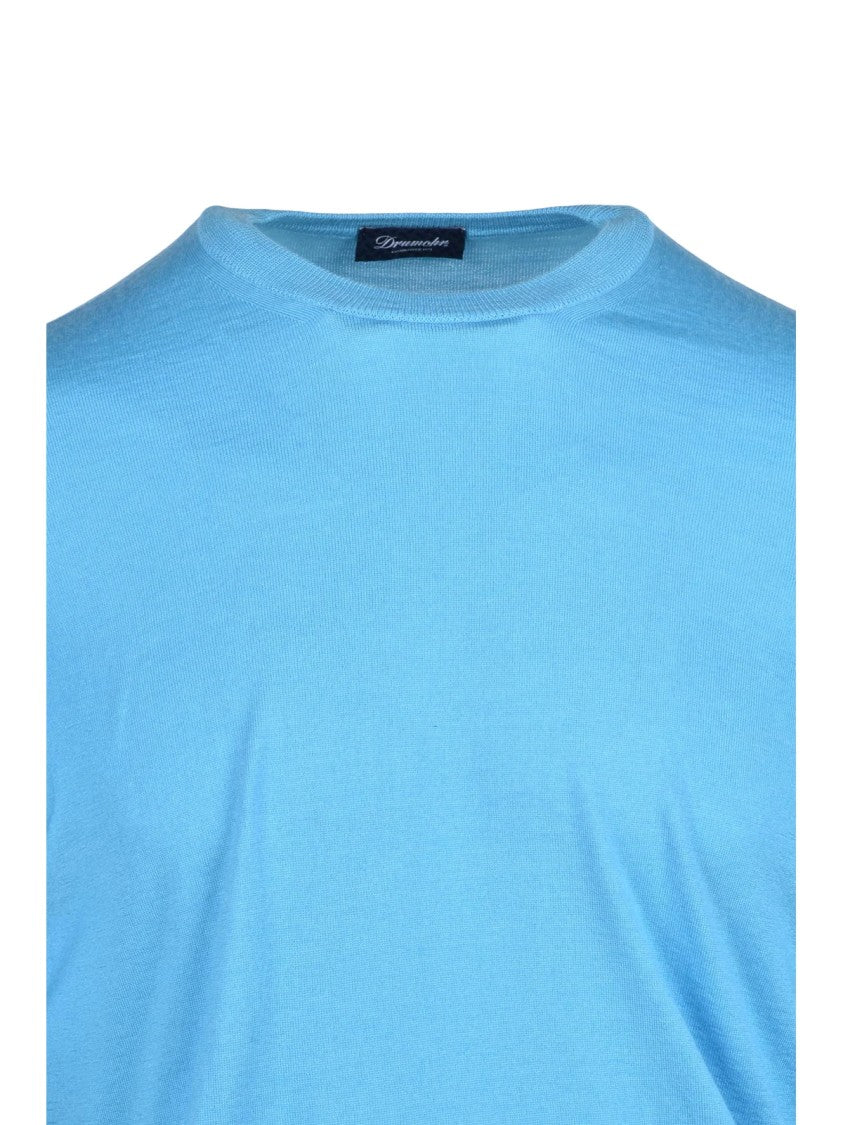 Drumohr Light Blue Cashmere-Blend Crewneck Sweater