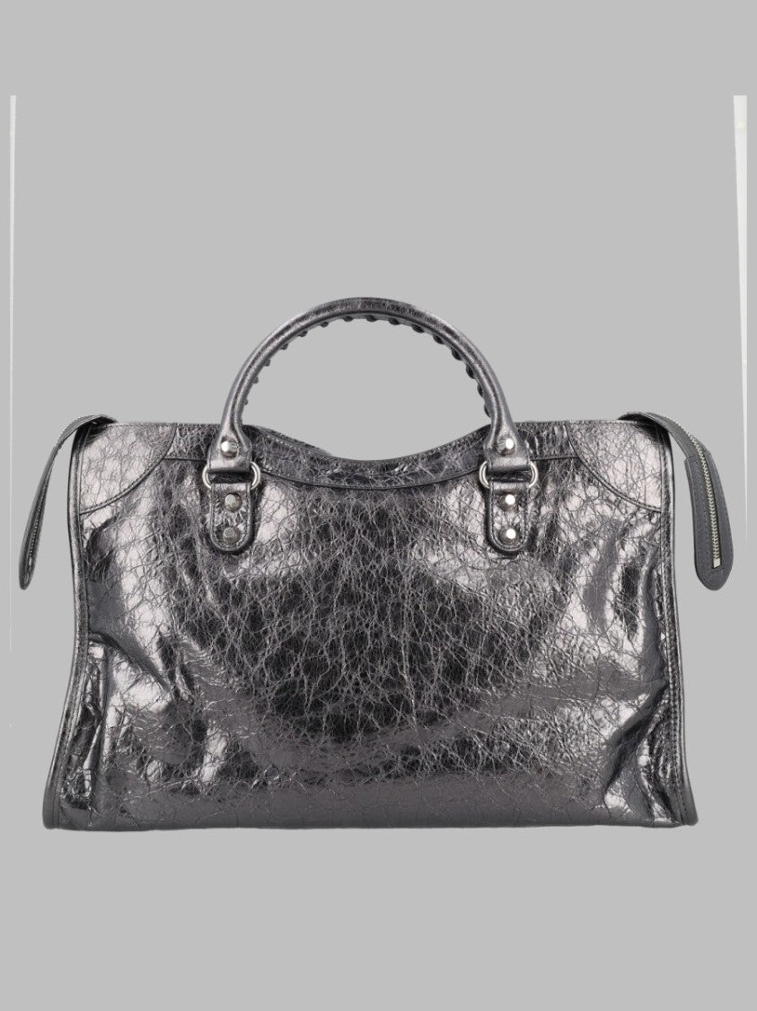 Balenciaga Grey Glossy Finish Silver Accent Leather Shoulder Bag