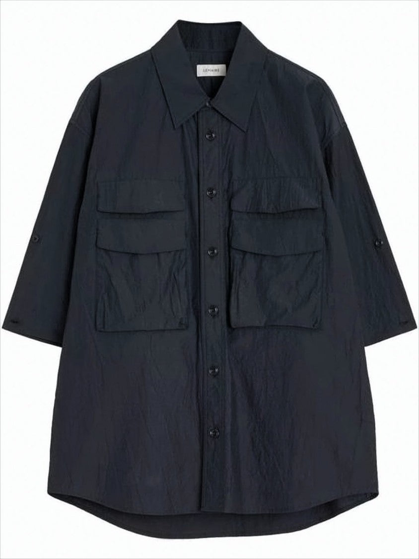 Lemaire Boxy Black Button-Down Shirt With Flap Pockets