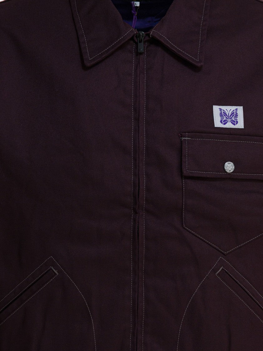 Needles Burgundy Lightweight Jacket With Quilted Interior And Classic Collar