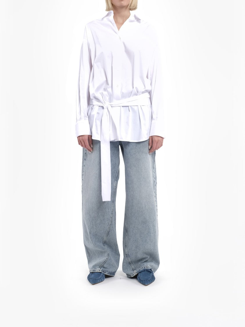 Tela White Gilda Waist Belt Fabric Shirt