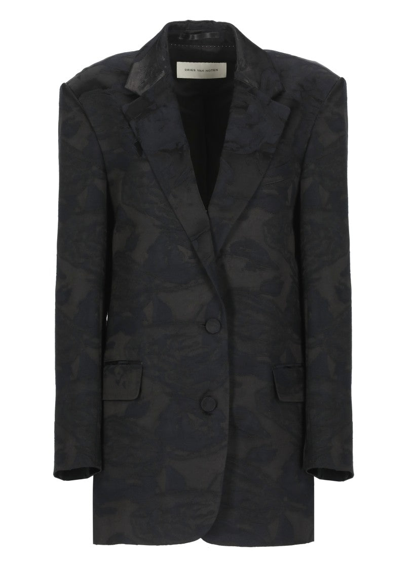 Dries Van Noten Contrasting Floral Pattern Satin Blazer