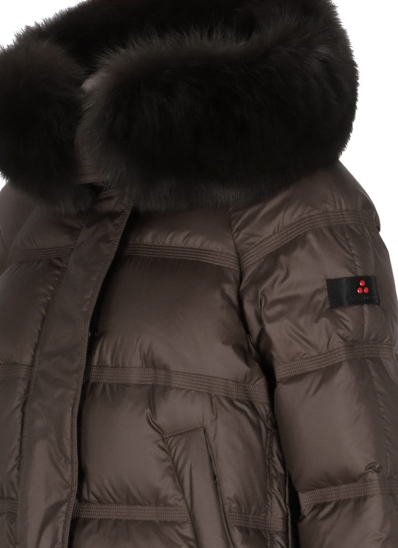 Peuterey Brown Takan Fox Fur Hood Quilted Down Jacket