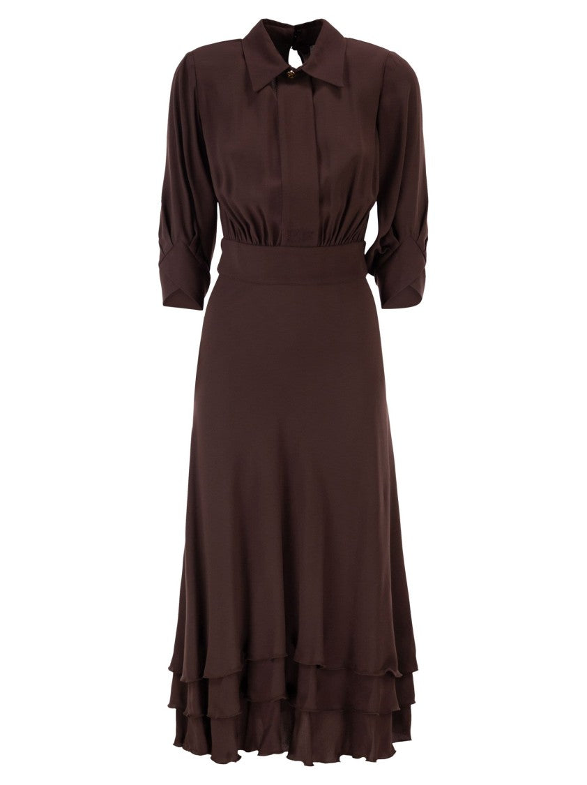 Elisabetta Franchi Viscose Georgette Midi Dress With Flounced Hem