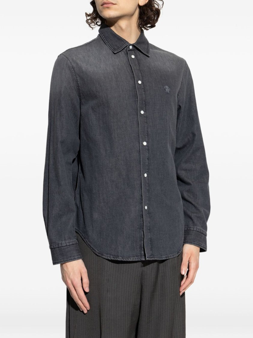 Versace Washed Black Denim Casual Shirt