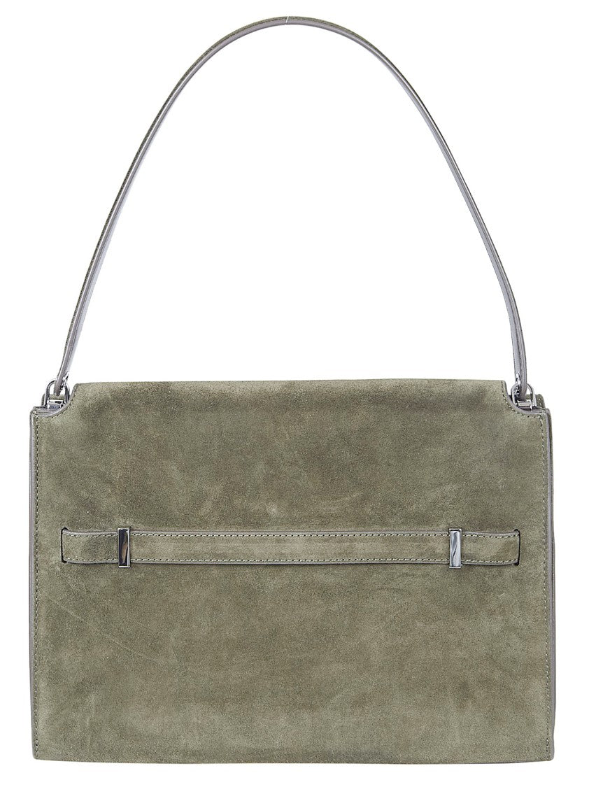Tory Burch Structured Green Suede Shoulder Bag
