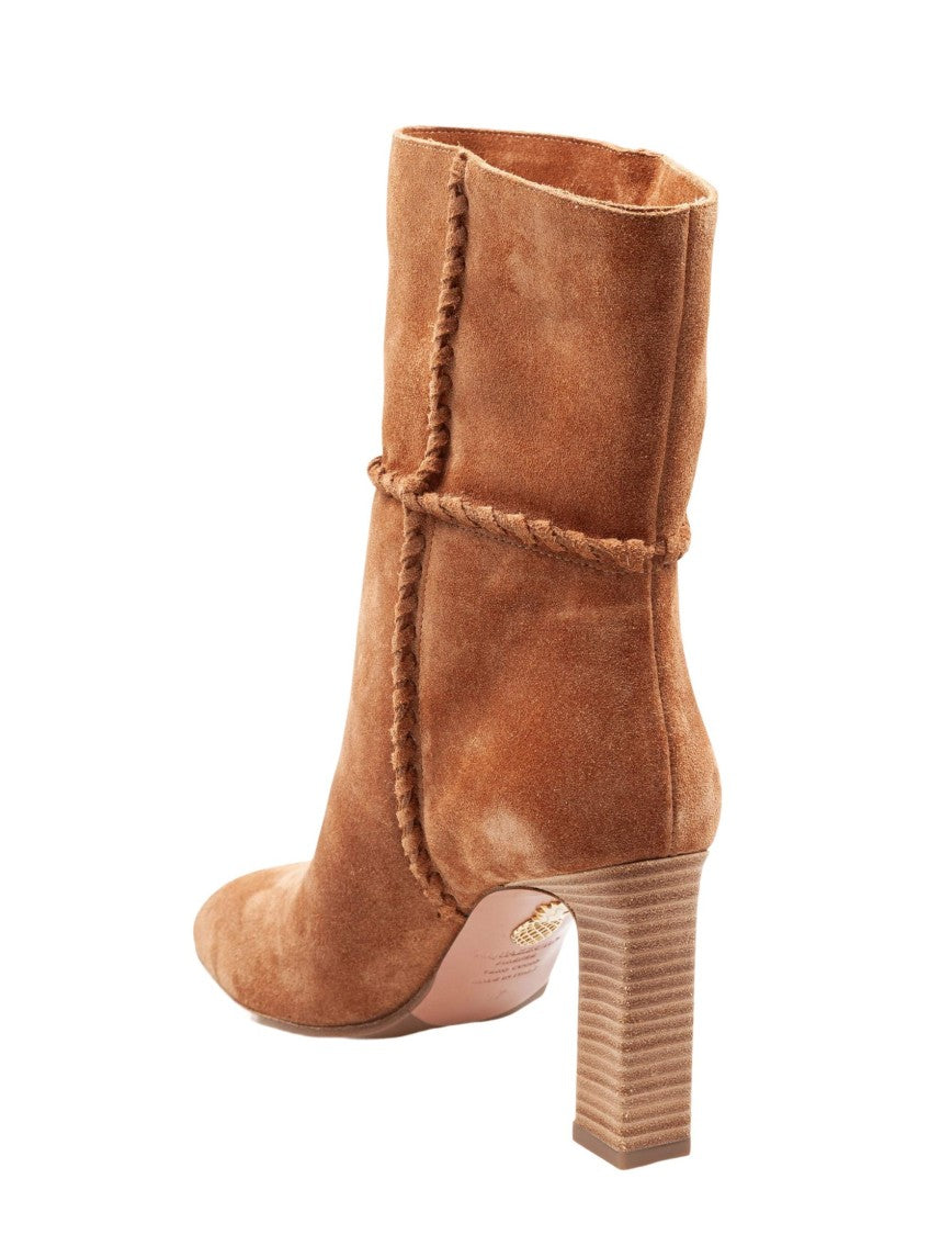 Aquazzura Indy 85 Suede Ankle Boot In Camel