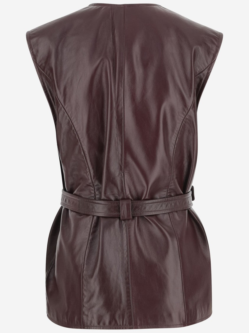 Chloé Leather Vest With Pockets And Belt