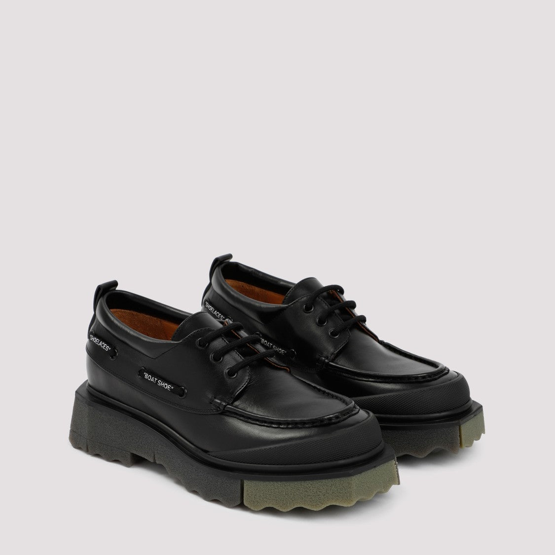 Off-White Sponge Leather Boatshoe With Sculpted Rubber Outsole
