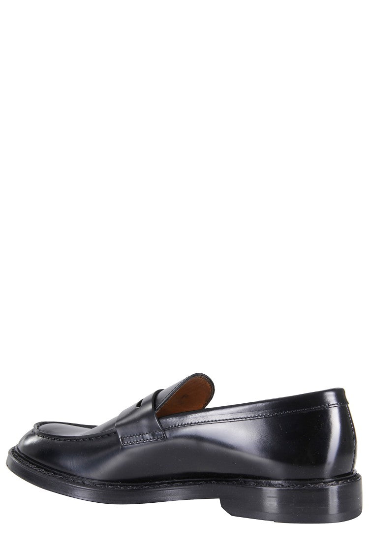 Doucal's Brushed Leather Penny Loafers With Topstitching