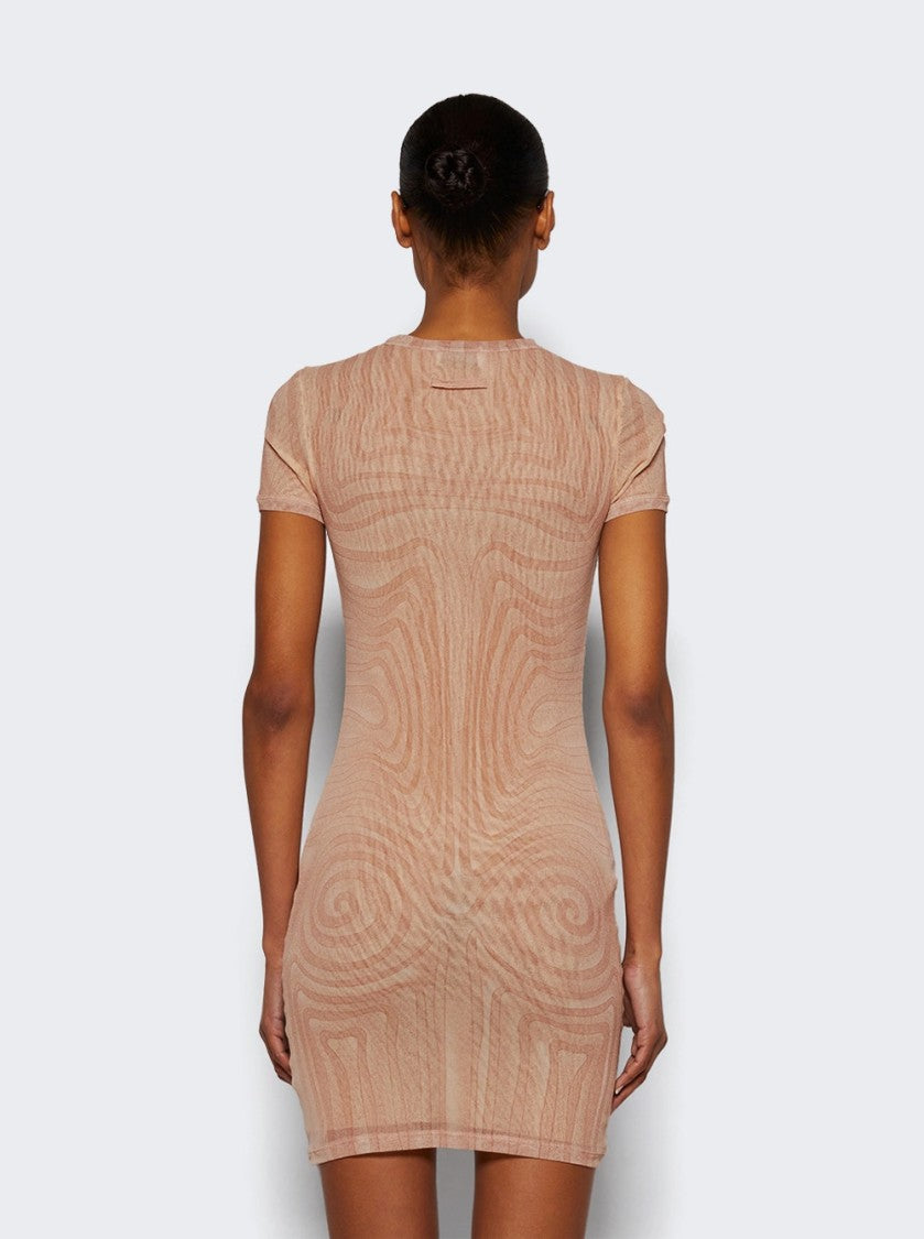 Jean Paul Gaultier Sheer Mesh Spiral Print Dress Pale Pink