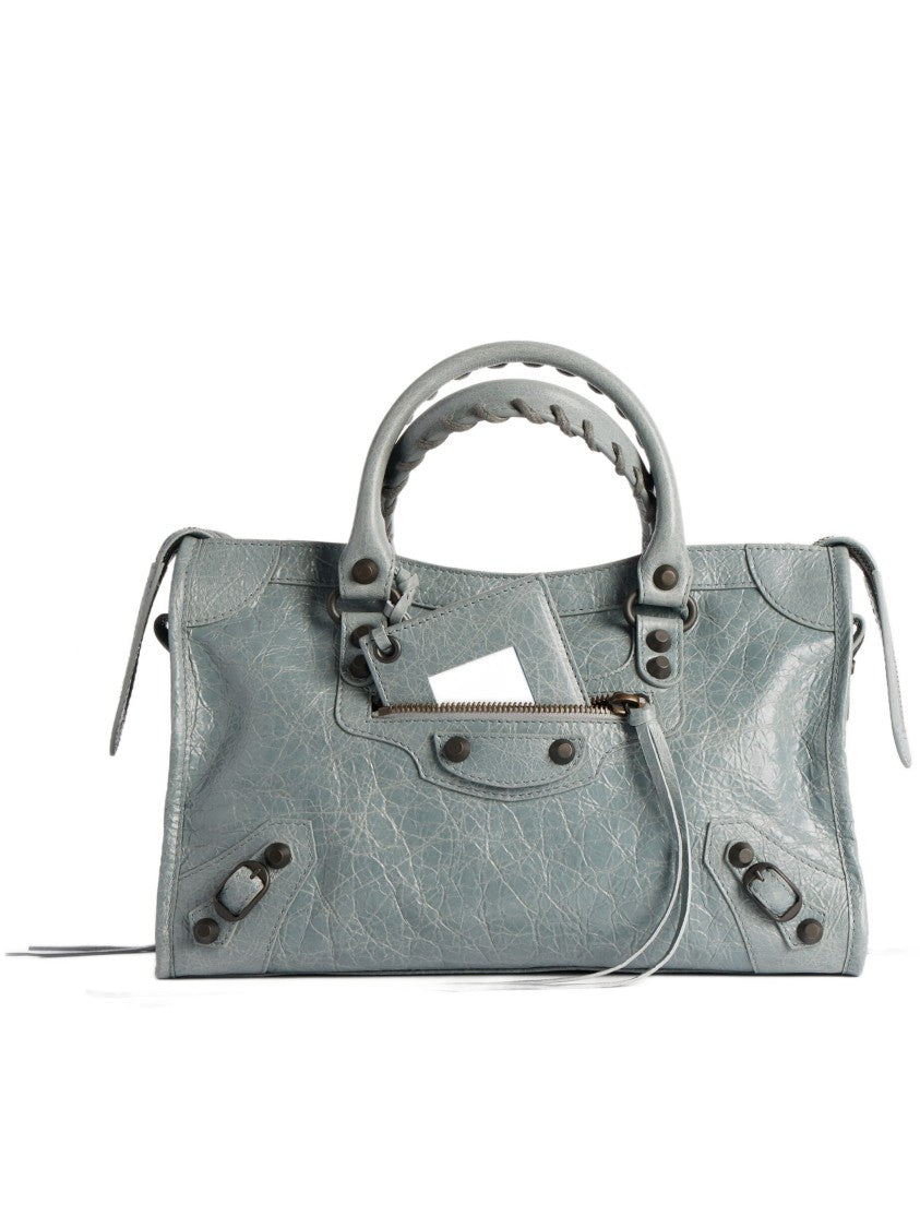 Balenciaga Textured Grey Leather Structured Handbag