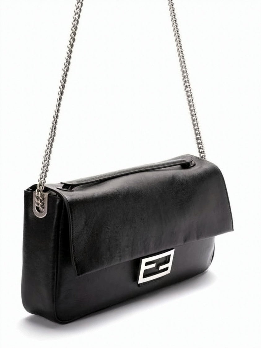 Fendi Large Smooth Calf Leather Shoulder Bag With Silver-Tone Clasp