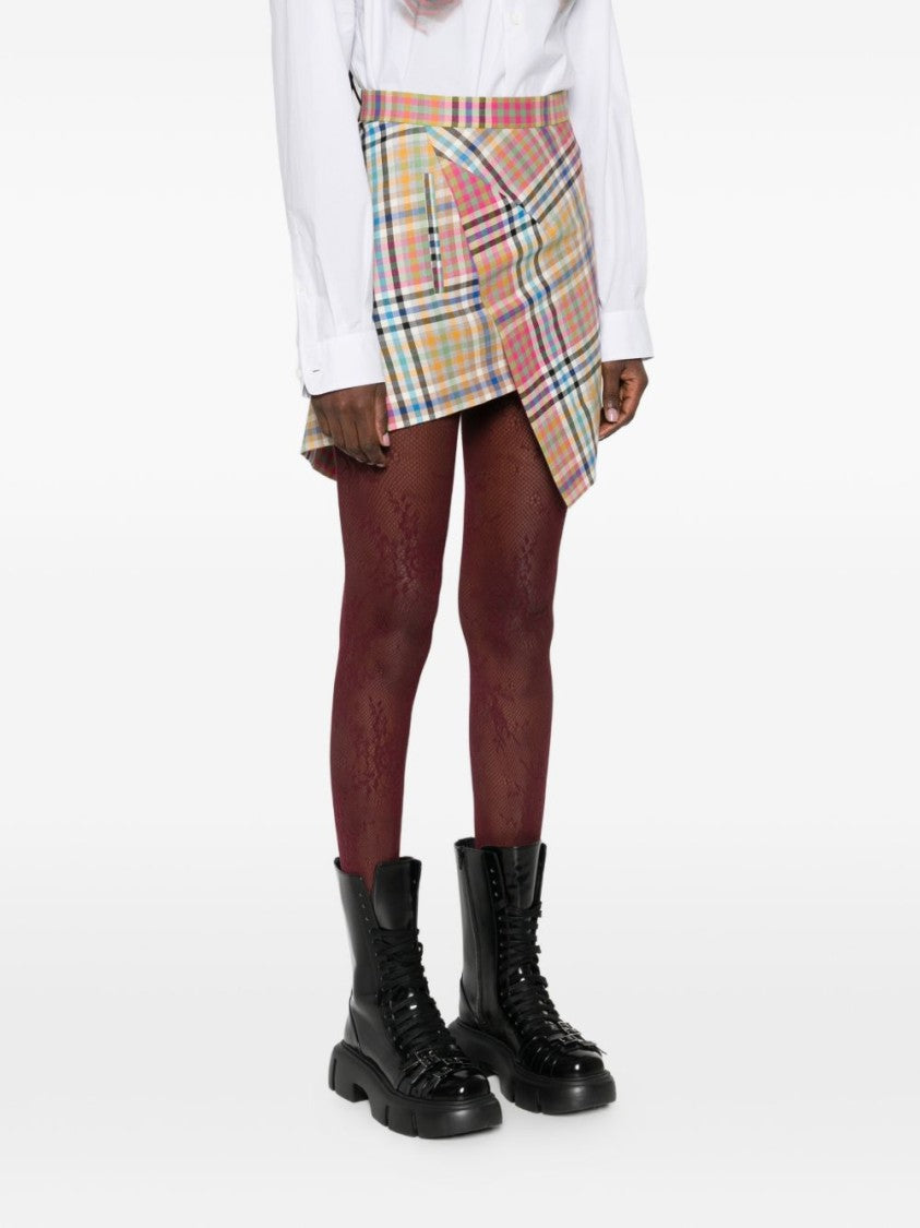 Vivienne Westwood Beige Multicolour Plaid Layered Mini Skirt