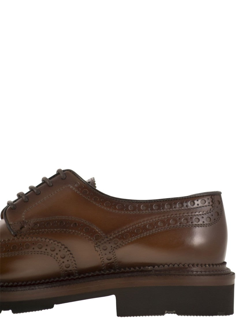 Santoni Lace-Up Derby Brogue In Leather