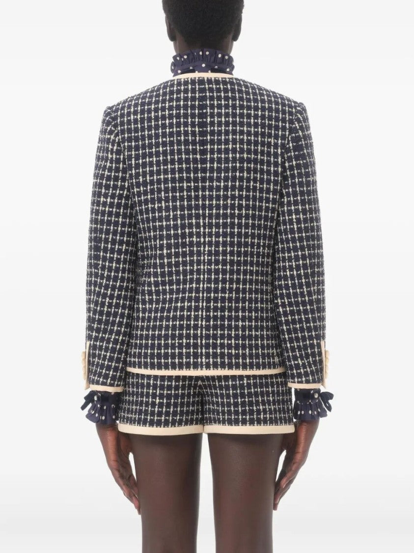 Valentino Classic Check Tailored Jacket With Deep V-Neckline