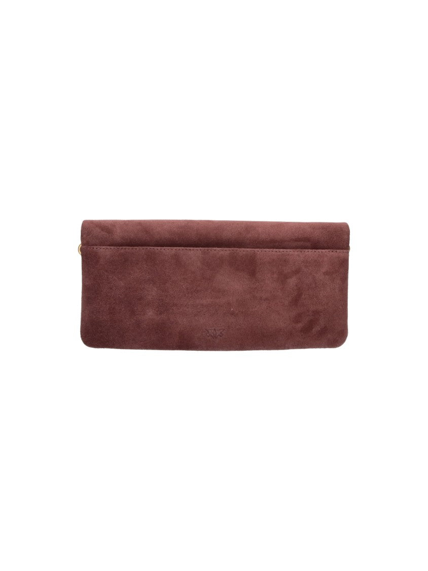 Pinko Brown Love Click Soft Horizontal Suede Shoulder Bag
