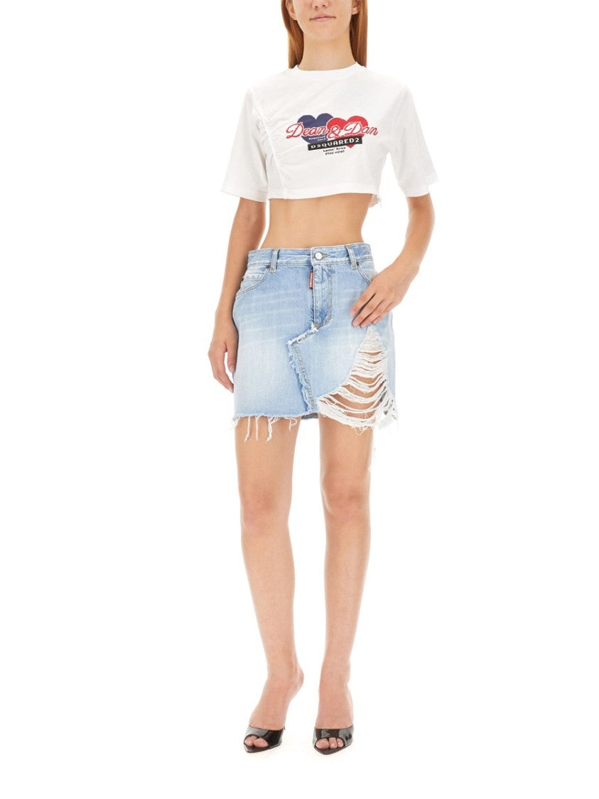 Dsquared2 Distressed Mini Skirt With Asymmetrical Cut
